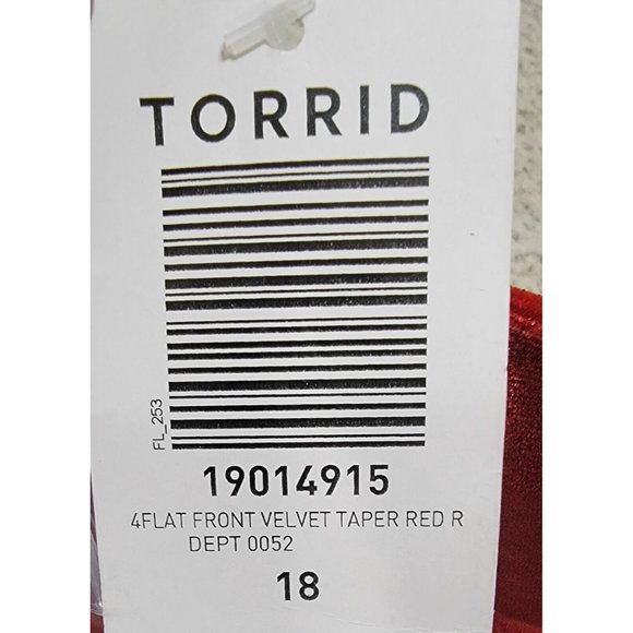 Torrid Womens Red Relaxed Taper Velvet High Rise Pants Flat Front Size 18‎ NWT - Picture 8 of 13